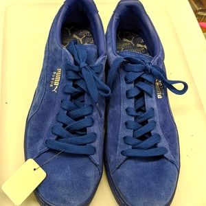 Puma Suede Classic Mono Elektro Blue Gold Sneaker Shoes Sz 12